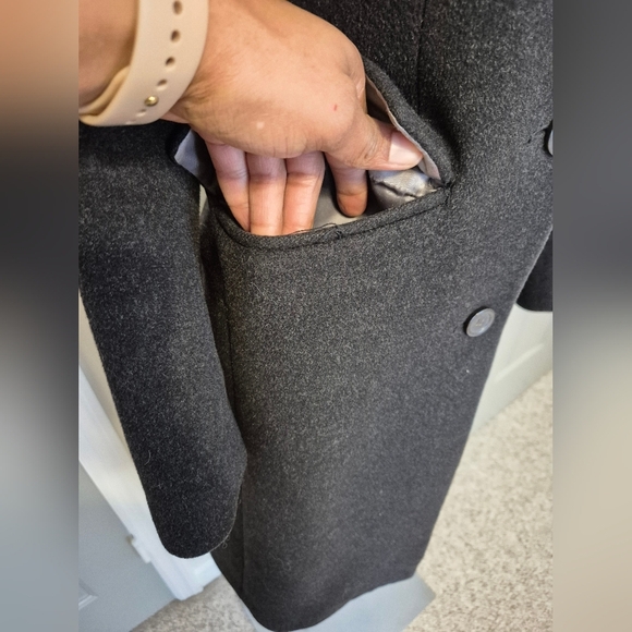 J.Crew Top Coat Wool/Cashmere Button Down Fully Lined Charcoal Peacoat(2)Petite - Picture 8 of 11
